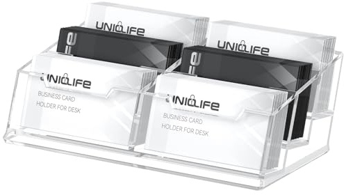 Uniclife Portabiglie Acrilico per Scrivania 6 Scomparti Trasparente Portacard da Ufficio per Uomo Donna Organizzatore per Casa Mostra Capienza 360 Carte
