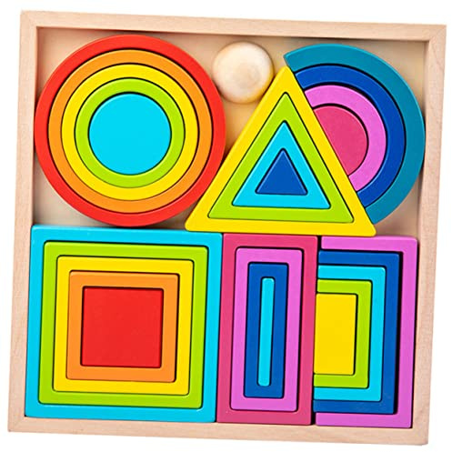 Abaodam Wooden Color Blocks Toy Early Educational Puzzle for Kids | Burrs, Parent Child Interactive Play, for Babies and Toddlers, Shape Cognitive Learning Set