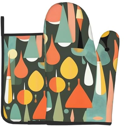 Set di guanti da forno e presine con stampa a forma di goccia, stile moderno, regalo per la famiglia, piccolo utensile da cucina per forno