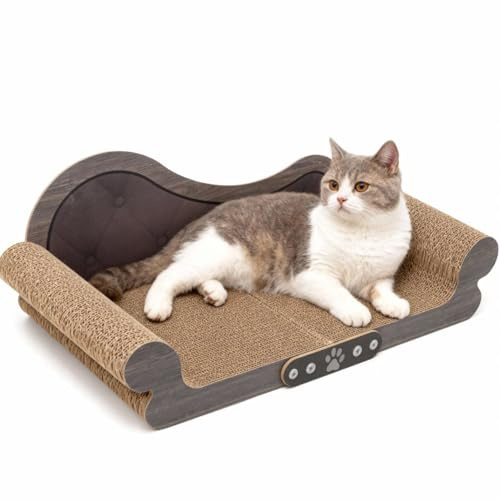 Sofa Shaped Cat Scratching Board, 26.5inch Extra Large Cat Scratcher Bed for Large Cats & Multi-Cat Households, Durable Cat Lounge & Furniture Protector(Wood Color)