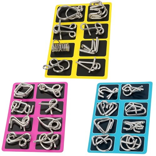 3 Pack Metal Brain Teaser Puzzles, Metal Brain Teaser Puzzles Ring Educational Toys, for Teenagers Kids, Travel and Family Activity