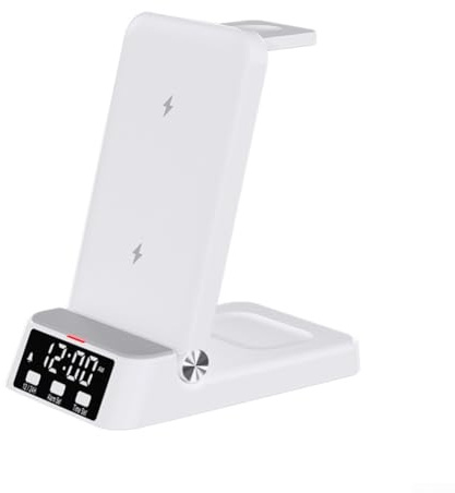 Station de charge sans fil pour téléphones Samsung, écouteurs, montres avec horloge LED, chargeur rapide pour S25 Ultra S24 Ultra Z Flip 6 5 Fold 6 5/Galaxy Buds Watch 8 7 6 5 Pro Noir Blanc