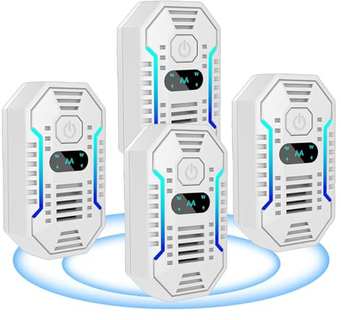 Ultraschall Schädlingsbekämpfer, 4 Stück Elektronische Insektenschutzmittel & Mäuseabwehr Mäusevertreiber Ultraschall, Pest Control Repeller für Moskito, Kakerlake, Mäuse, Spinnen, Fliegen