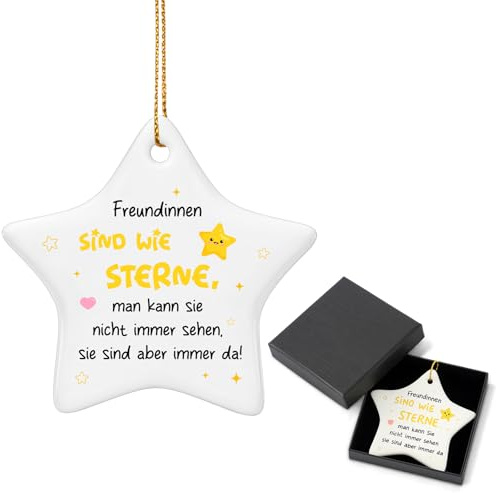 Jetec Keramik Anhänger Freundinnen Sind Wie Sterne Geschenk mit Geschenkbox, Kleines Dankeschön Geschenk für Frauen Beste Freundin, Abschiedsgeschenk Kollegin Geburtstag Muttertag