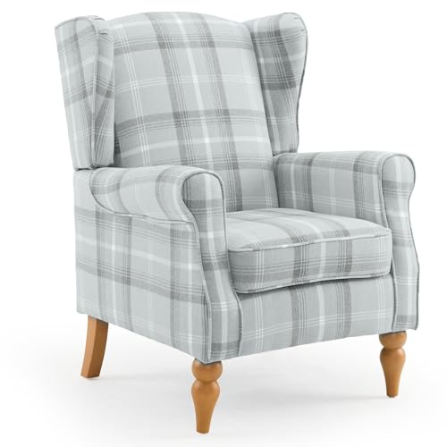 eslohnt Ohrensessel, Vintage Sessel mit Holzfüße, gepolsterte Relaxsessel, Einzelsessel für Wohnzimmer, Schlafzimmer, Leinen