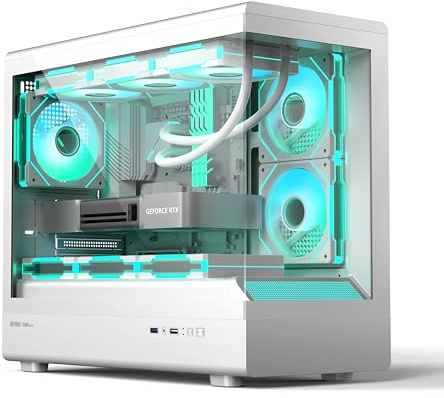 IONZ ATX PC ARGB Case Mid-Tower, Pre-Installed 3 ARGB PWM Fans, Full View Dual Tempered Glass - Aether Neo White