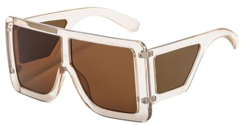 One Piece Goggle Solglasögon Dam Stora Glasögon Mode Rosa Grå Solglasögon Herr Retro Glasögon UV400 (C5 Ljusbrun-Brun)