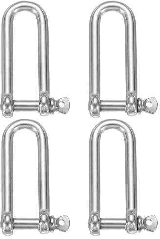 QUARKZMAN 4 Piezas De Grillete De Acero Inoxidable 2/5(10mm) Ton Plata | En Forma De D Largo, Accesorios Náuticos, Bisutería Y Equipo, Con Pasador De Tornillo Grande, Para Cadena De Velero