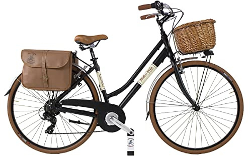 Dolce Vita By Canellini Vintage Oldstyle aluminium damcykel med väskor och korg (svart, M)