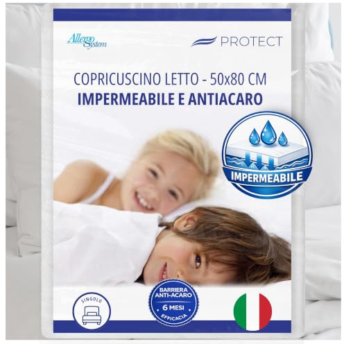 Allergosystem Federa Copricuscino Antiacaro Impermeabile 50x80cm per Letto Singolo - Traspirante, Anallergico e MADE IN ITALY - Linea Protect