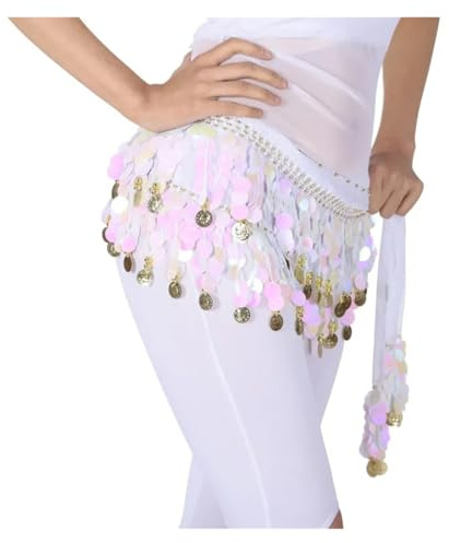 NIUSABOU Falda de Danza del Vientre y pañuelo de Cadera, Bufanda de Cadera for Danza del Vientre, Bufanda Cintura con Monedas Cobre y Lentejuelas, Multicolor(W)
