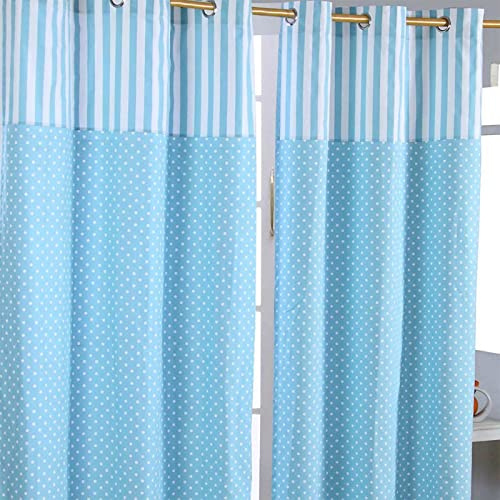Homescapes Kindervorhang Junge Kinderzimmer Ösenvorhang Dekoschal Polka Dots 2er Set (Breite x Länge je Vorhang) 100% Reine Baumwolle (117 x 137 cm, Blau)