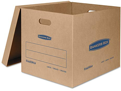 BANKERS BOX Große klassische Umzugskarton, verstärkte Griffe, bandfreie Montage, Box mit Deckel, 53,3 x 43,2 x 43,2 cm (7718201) | Packen Sie sperrige Haushaltsgegenstände mit großen Umzugskartons für leichteren Transport und zuverlässigen Schutz.