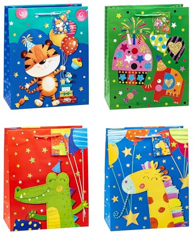 TSI Geschenktüten TIERPARTY, 12er Packung, Größe: Groß (HxBxT 32 x 26 x 13,5 cm), Art. Nr. 86314