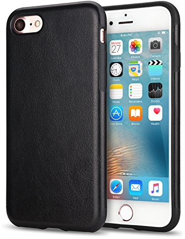 TENDLIN Kompatibel mit iPhone SE 2022 Hülle/iPhone SE 2020 Hülle/iPhone 7 Hülle/iPhone 8 Hülle, Leder mit Flexiblem TPU Silikon Hybrid Weiche Schutzhülle (Schwarz)