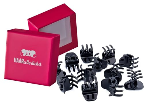 HAARallerliebst Haarklammer Klein Set 12 Stück – Haarspange Klein für Damen – Haarspangen Damen Schwarz – Kleine Haarklammern – Haarklemmen Damen – Mini Haarklammern