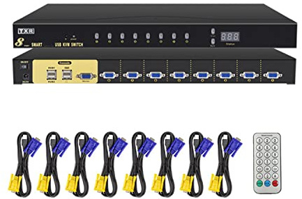 USB VGA KVM Switch,KVM switch 8-Port VGA 8 in 1 out projector video display remote control with 8 original VGA cable:For Win98/ME/2KP4/XP/2003,Linux,MAC (8 ports)