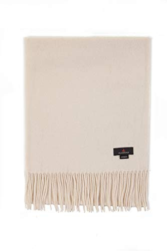 Alashan Cashmere Ultra-Fine Merino Wool and Cashmere Blend Woven Scarf -Luxe fabric-Lightweight- Renewable Fibers, 72 x 12 - White