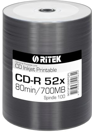 Ritek General Purpose Inkjet Full Surface White Printable CD-R (100 Pack)