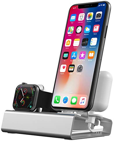 Base Ricarica per iPhone Apple Watch Airpods, 3 in 1 Alluminio Stazione per​Apple, Supporto Caricatore Docking Station per Apple Watch Series 8/SE2/7/6/SE/5/4/3, iWatch 45mm/41mm/44mm/40mm/42mm/38mm