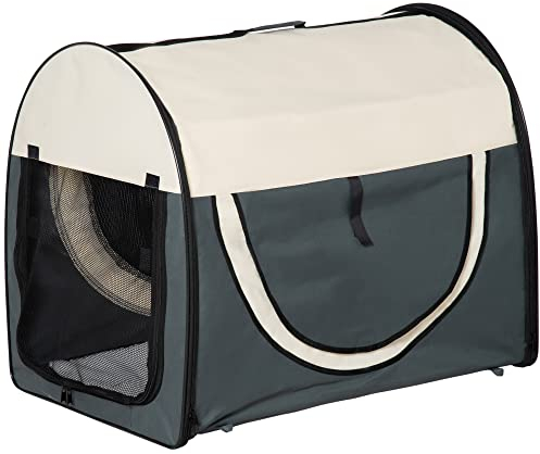 PawHut Hundebox Faltbare Hundetransportbox Haustierrucksack mit Kissen Reisetasche Transportbox für Tier wasserdicht Oxfordstoff Dunkelgrau 81 x 56 x 66 cm