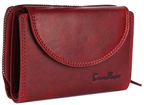 Chunkyrayan Echtleder Damen Geldbörse Hochwertig Vintage RFID Schutz inklusive Leder Schlüsselanhänger GB-3 Red