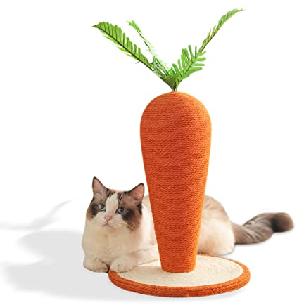 Galatée Griffoir pour Chat en Sisal - Poteau à Gratter Drôle pour Chats d'Intérieur - Jouet pour Animaux De Compagnie en Sisal Naturel (Carotte-1, M)