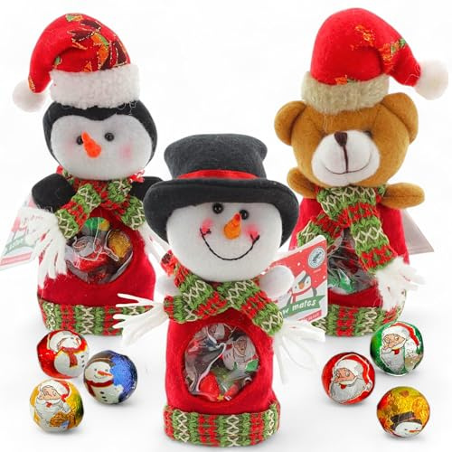 3 Stück Geschenksets mit gefüllten Milchschokoladen-Kugeln Snow Mates 3x 70g in süßer Geschenkverpackung, Weihnachten Schokoladengeschenk 210g
