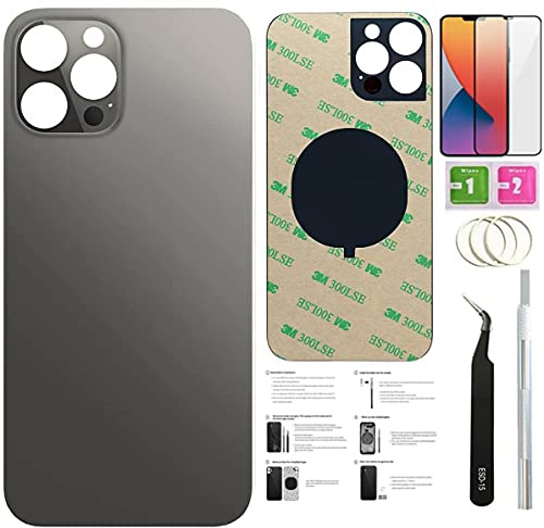 Day-market 12 Pro Rückglas für iPhone 12 Pro (15,5 cm) mit vorinstalliertem Klebeband + Montageanleitung + Reparaturwerkzeuge + Displayschutzfolie (grau/graphit)