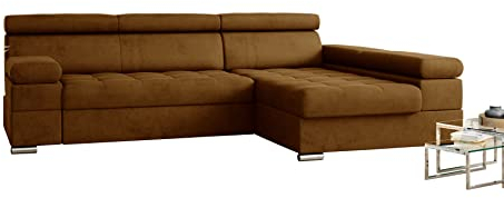 KREATIVE FURNITURE & DESIGN Ecksofa Paulo ecksofa mit schlaffunktion und bettkasten, Wohnzimmer ecksofa, Ecksofa mit Bettkasten, Ecksofa in L-Form (Rechte Ottomane, hochwertiger Stoff) (Gold)