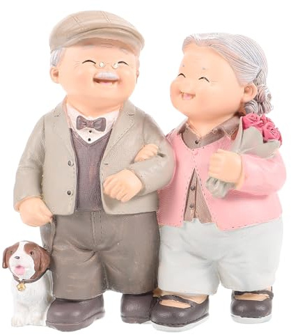 Homoyoyo Amorevole Coppia Anziani Figurine Resina Vecchio Matrimonio Coppia Ornamento Anniversario Statue Nonni Genitori Figura Marito e Moglie Scultura Anniversario Regalo di Matrimonio