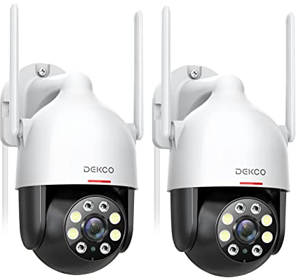DEKCO 2K Überwachungskamera Aussen WLAN 2 Packungen, 350°/90° Schwenkbar WLAN Kamera Outdoor, 3MP WiFi Kamera mit Automatische Verfolgung, 30m Nachtsicht in Farbe, 2-Wege Audio, IP66…
