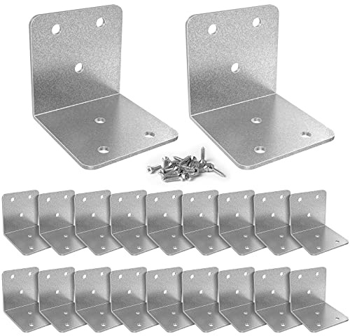 Riuog 20 Pcs Metal Corner Braces, 2 in Silver L Brackets for Wood (with Screws), 90 Degree Wide Corner Metal Corner Bracket for Wood Furniture Bed Chair