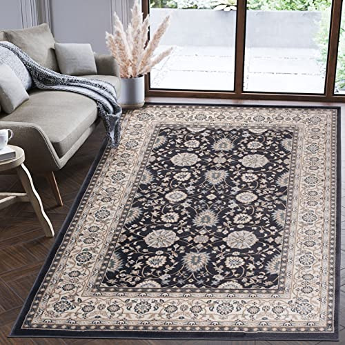 Mazovia Groß Teppich Flur 180x250cm Schwarz Klassisch Traditionell Weich | Teppich für Eingangsbereich Küche Büro Wohnzimmer Schlafzimmer Pflegeleicht Fußbodenheizungsgeeignet Mittelflor Synthetisch