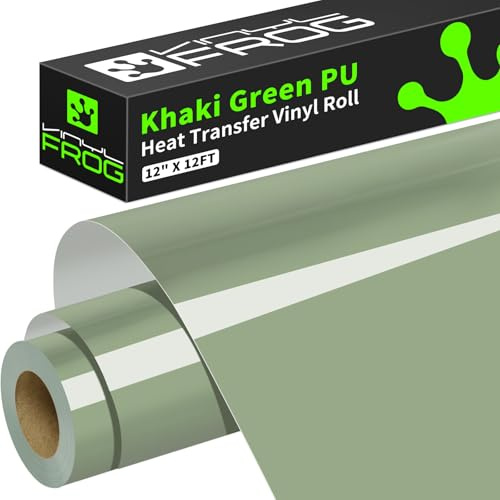 VINYL FROG Plotterfolie Textil Khakigrün Flexfolie Plotter Textil 30,5cm x 3,66m Heat Transfer Vinyl HTV für DIY T-Shirt, Stoffe