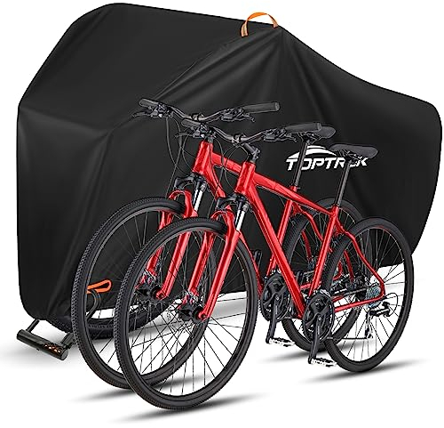 toptrek Fahrradabdeckung wasserdicht, Fahrradgarage 420D Oxford-Gewebe, Regenschutz Fahrrad für jedes Wetter, Fahrradschutzhülle mit Beutel, Fahrradplane 210×110×95cm fahrradabdeckung für 2 fahrräder