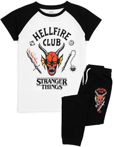Stranger Things Barn Pyjamas | Unisex Hellfire Club Outfit Eddie Eleven Mike Dustin Max Medlemmar T-shirt Loungepants Co-Ord Pjs Set | Netflix-seriens varor