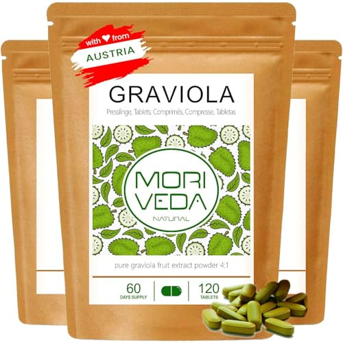 MoriVeda Graviola Tabletten 360 Stk. 2000mg - hochdosiert | Graviola kapseln hochdosiert mit Vitamin C - Sauersack vegan