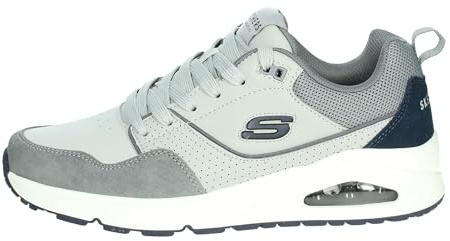 Skechers Herren UNO Retro One Sneaker, Grey Leather and Suede/Mesh, 42 EU
