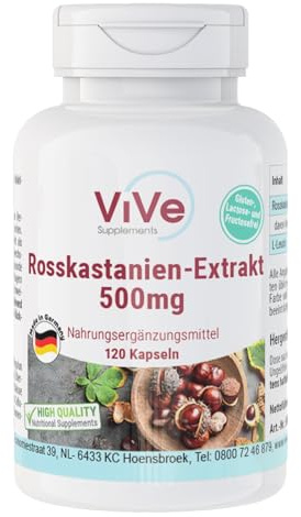 Rosskastanien-Extrakt 500mg - 120 Kapseln - standardisierter Extrakt mit 20% Aescin - hochdosiert und vegan | Qualität aus Deutschland von ViVe Supplements