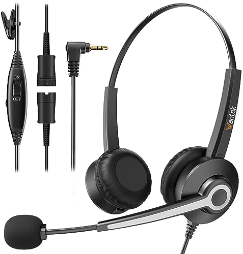Wantek Casque de téléphone sans Fil avec Micro antibruit Fiche Jack de 2,5 mm pour téléphone Fixe Gigaset C430 C610 S850 Panasonic Cisco DECT Téléphones HomeOffice Mono QD 682QP1