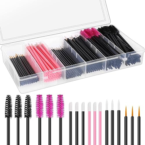 250 pièces de pinceaux à cils jetables, pinceau à lèvres portable, brosse à cils jetable pour mascara, extension de cils, pinceau eye-liner jetable avec boîte organisatrice (Blakc Set 250)
