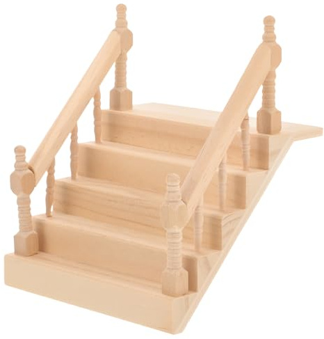 Angoily Puppenhaus Treppe Miniatur Treppe: Mini Holztreppe Weihnachten Puppenhaus Treppe Holz Leiter mit Handlauf Möbel Modell Holzleiter DIY Puppenstube Zubehör Micro Landschaft Dekoration