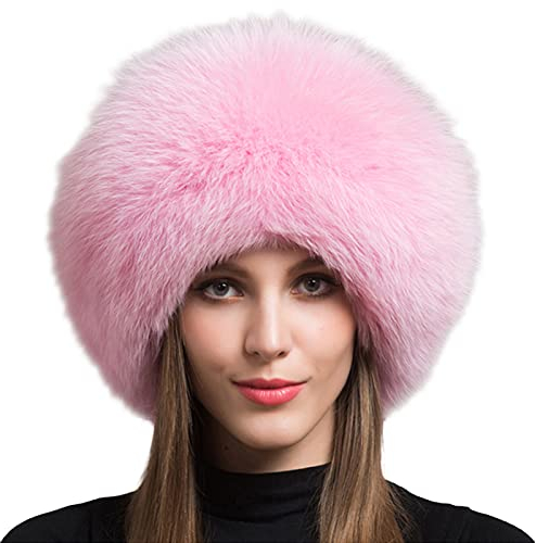 Miolasay Womens Warm Faux Fur Cap Russian Round Thick Headband Winter Autumn Skiing Cap Fluffy Earwarmer Earmuff Hat (Pink, One Size)