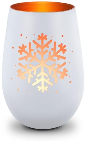 GRAVURZEILE Deko Windlicht aus Glas mit Gravur - Schneeflocke - Weihnachtsdeko zum Verschenken - Geschenk für die Liebsten zu Weihnachten - Geschenke für Frauen und Männer- Weiß/Bronze