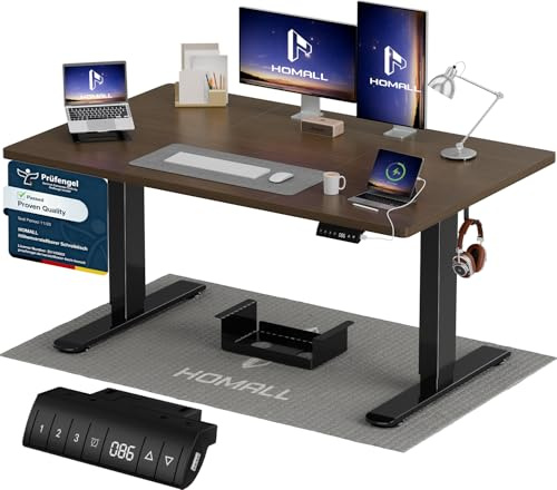 Homall Höhenverstellbarer Schreibtisch 120x70cm mit USB-A Ladeanschluss, Elektrischer Schreibtisch mit Kabel Management Tray, Standing Desk mit 3 Memory Funktion, Computertisch Nussbaum