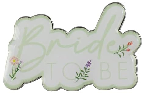 Ginger Ray„Bride to Be“-Blumen-Emaille-Silberabzeichen mit weißem und salbeigrünem Aufdruck, 3,3 cm x 5,3 cm