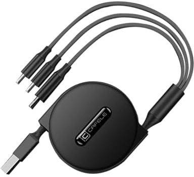 CAFELE 3 in 1 Retractable Charging Cable [20-120CM],5V/3A Safe Fast Retractable Multi USB Cable,Universal Charging Cable Multiple With Type C/MicroUSB/Phone for 14 13 Galaxy Huawel X1a0mi (Black)