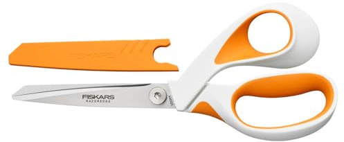 Fiskars Tijeras para Tela Razor Edge, Longitud: 20,7 cm, Hoja de Acero Inoxidable/Mango de Plástico, Blanco/Naranja, 1070078
