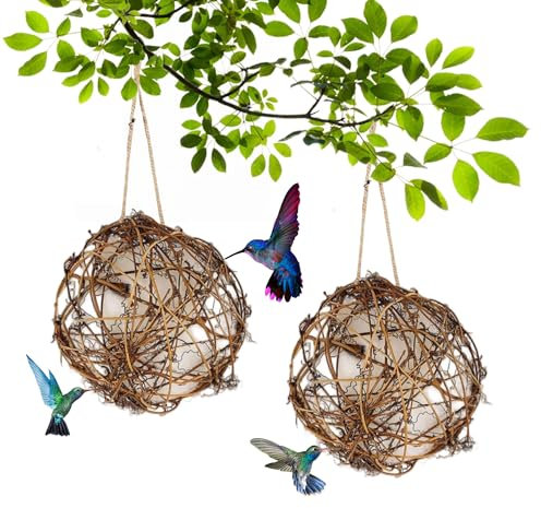 FZKun 2 Stück handgefertigtes Vogelhaus Und Vogelhausmaterialien - Vogelnistmaterial Für Wildvögel Kugelkolibri Nester Hummel Nistmaterial Set Geschenke Für Vogelliebhaber (8cm)